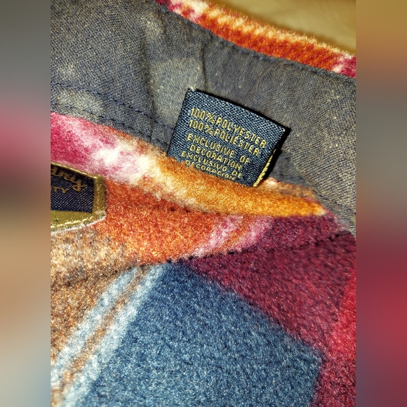 Classic Cozy Fleece Plaid Button Down Shirt In Red, Orange and Navy - Picture 5 of 7